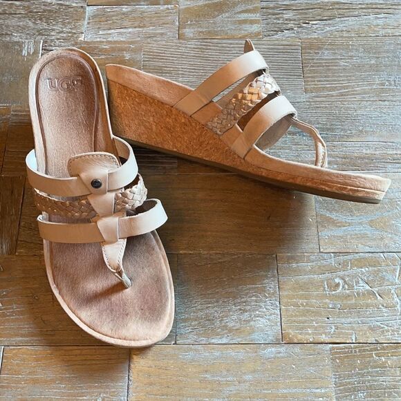 UGG Maddie Taupe Braided Wedge Heel Sandals Size 7 - Picture 2 of 16